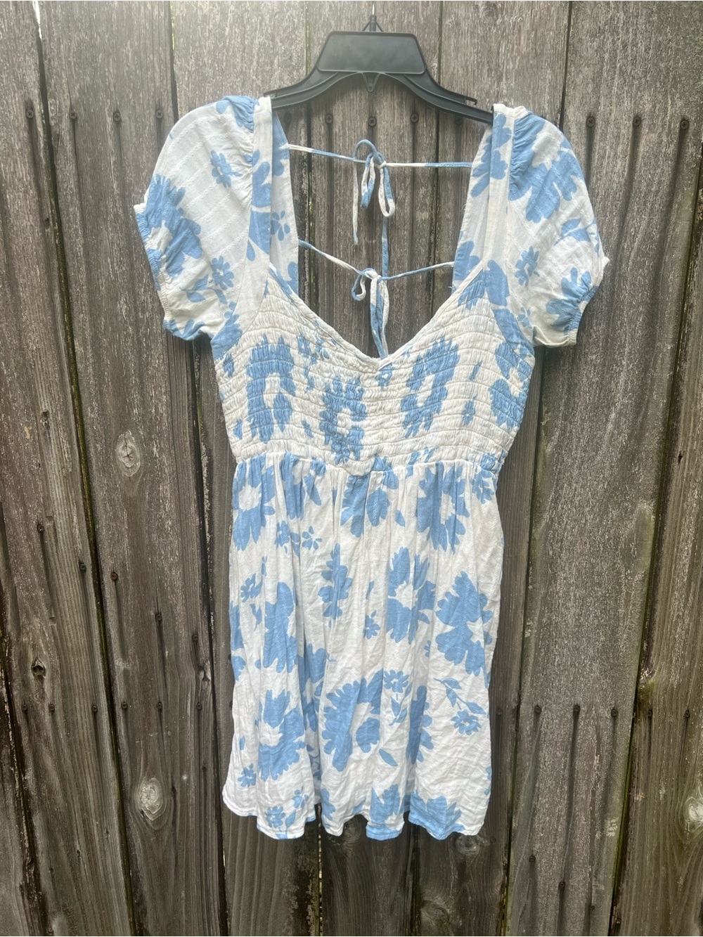 American Eagle Outfitters White and Light Blue Floral Mini Dress